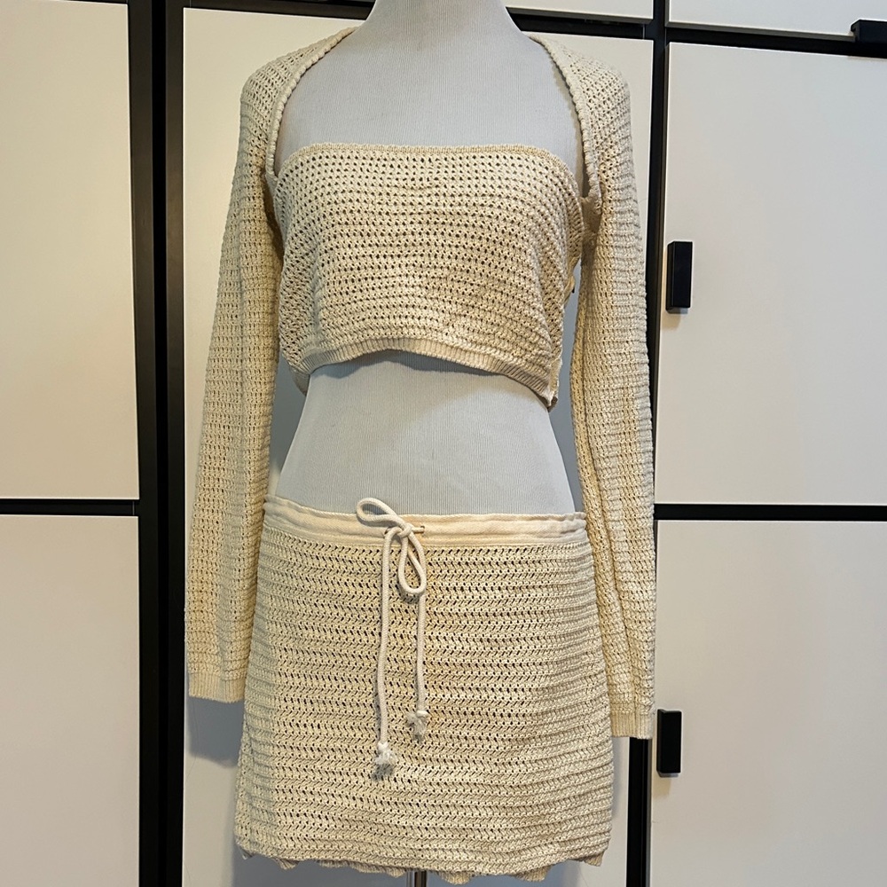 Free People Beach Knit crocheted top & skirt set NWT